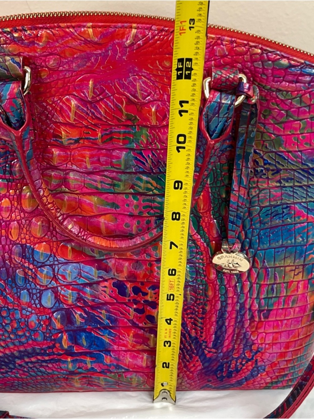 Brahmin Rainbow Fish Melbourne Duxbury Satchel Leather Pink Charm Coastal Preppy - Picture 12 of 14